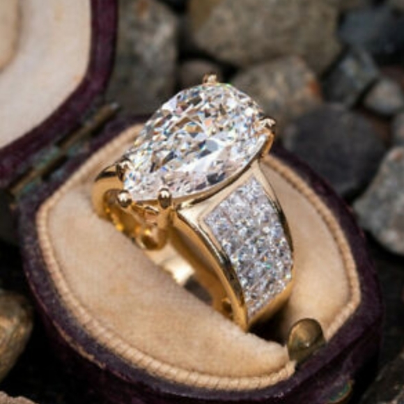 💍(Huge Diamond)Ring  18K Gold  3.50ct cocktail  ring sz 6//8/9 - Picture 1 of 5